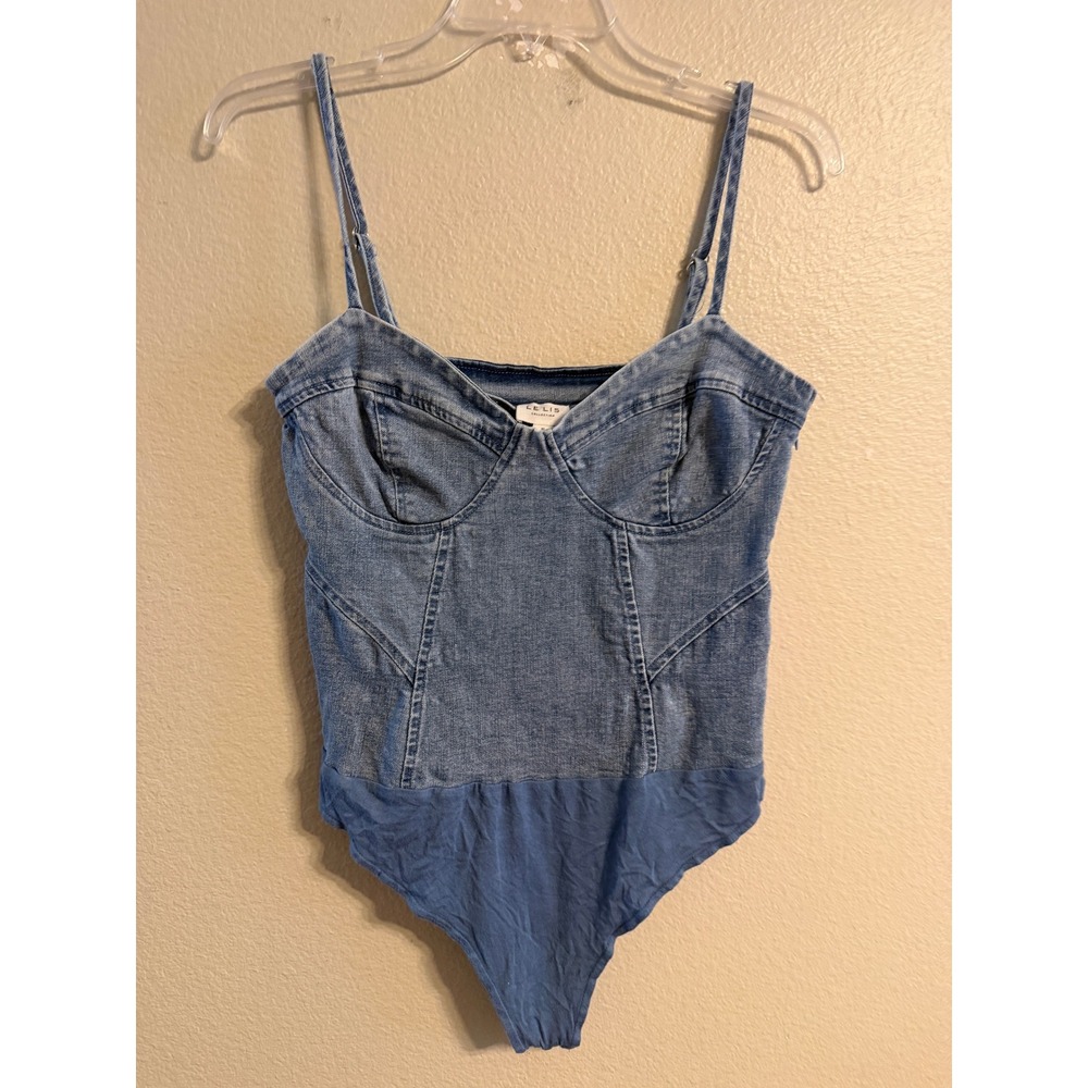 Le Lis Collection Blue Denim Corset Bodice Bodysuit Small ST9419 Sweetheart Cami